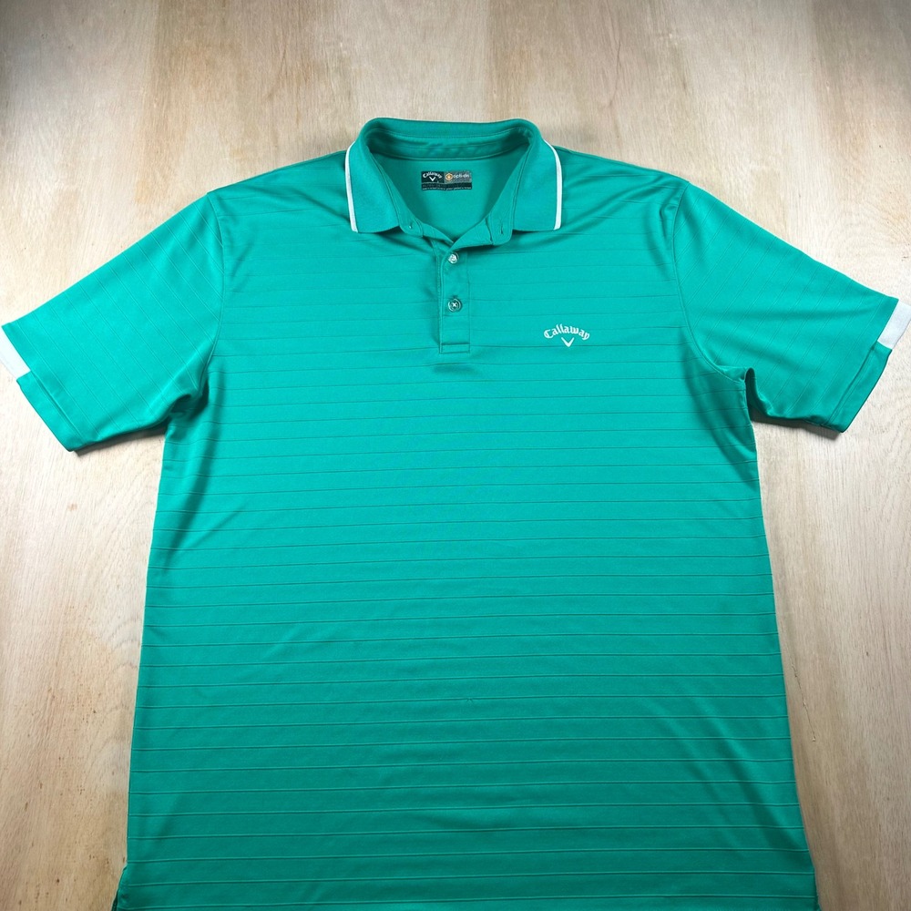 Callaway Opti-Dri Mens XL Teal Green Striped Short Sleeve Golf Polo Shirt
